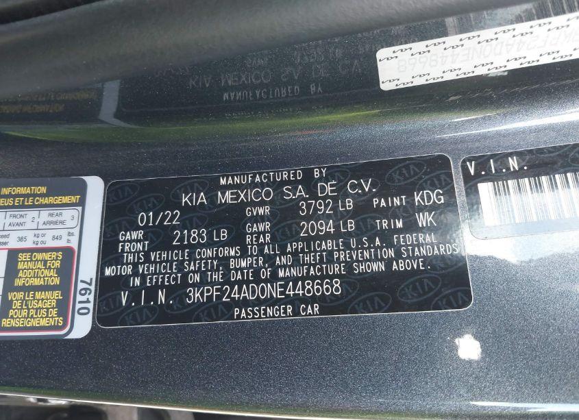 Photo 9 of 2022 Kia Forte LXS (VIN 3KPF24AD0NE448668)