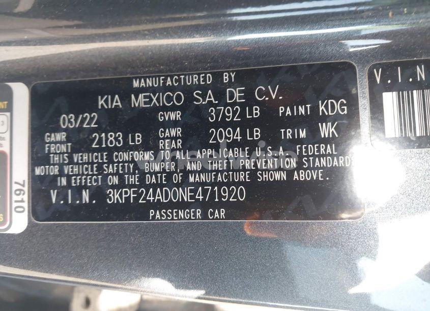 Photo 9 of 2022 Kia Forte LXS (VIN 3KPF24AD0NE471920)