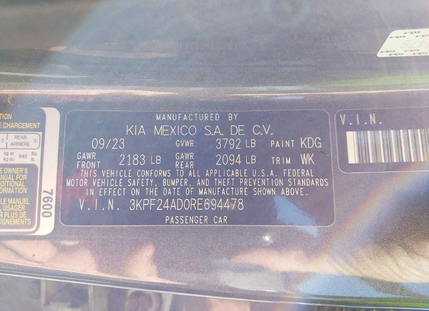 Photo 9 of 2024 Kia Forte LX (VIN 3KPF24AD0RE694478)