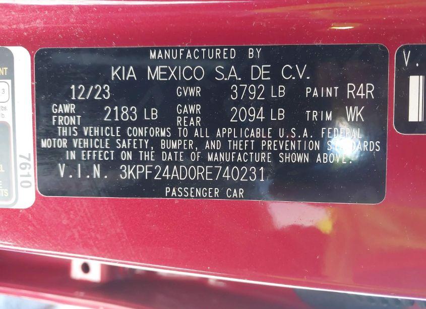 Photo 9 of 2024 Kia Forte LXS (VIN 3KPF24AD0RE740231)