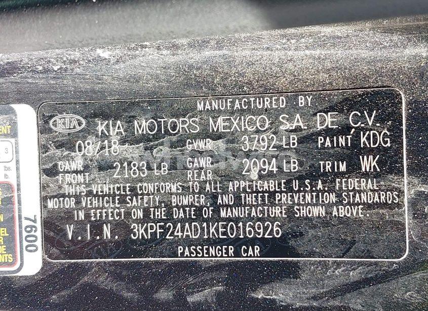 Photo 9 of 2019 Kia Forte FE (VIN 3KPF24AD1KE016926)