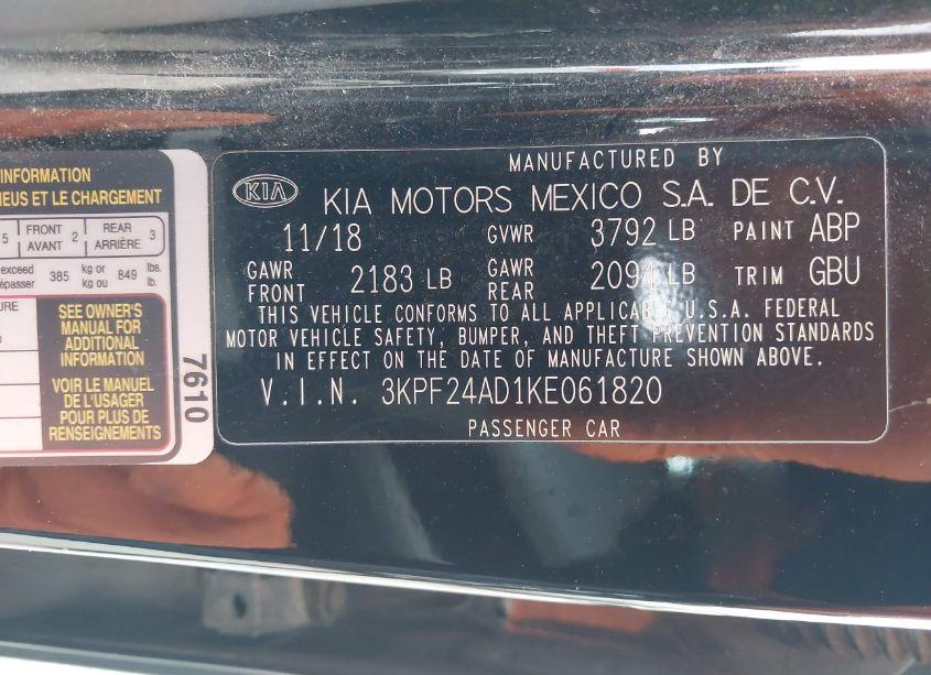 Photo 9 of 2019 Kia Forte LXS (VIN 3KPF24AD1KE061820)