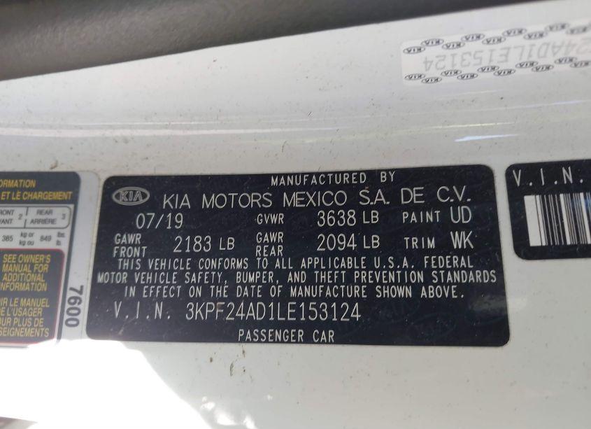 Photo 9 of 2020 Kia Forte FE (VIN 3KPF24AD1LE153124)