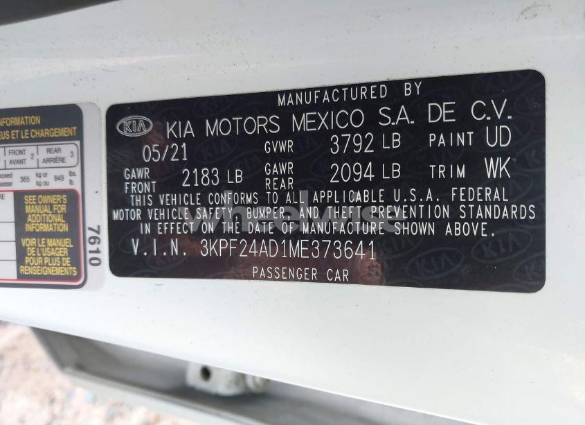 Photo 9 of 2021 Kia Forte LXS (VIN 3KPF24AD1ME373641)