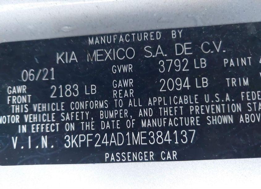 Photo 9 of 2021 Kia Forte LXS (VIN 3KPF24AD1ME384137)