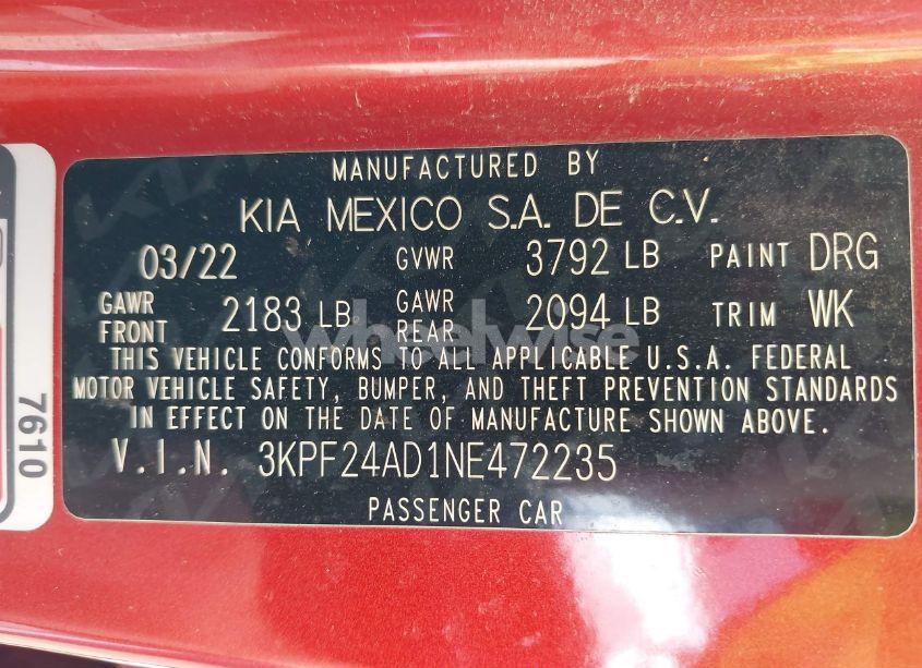 Photo 9 of 2022 Kia Forte LXS (VIN 3KPF24AD1NE472235)