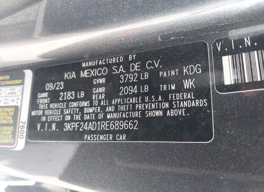 Photo 9 of 2024 Kia Forte LX (VIN 3KPF24AD1RE689662)