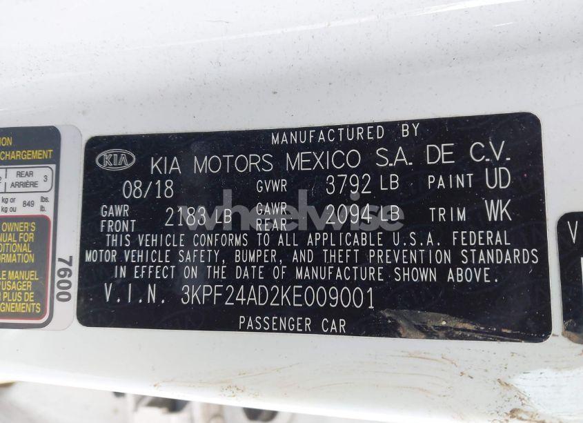 Photo 9 of 2019 Kia Forte FE (VIN 3KPF24AD2KE009001)