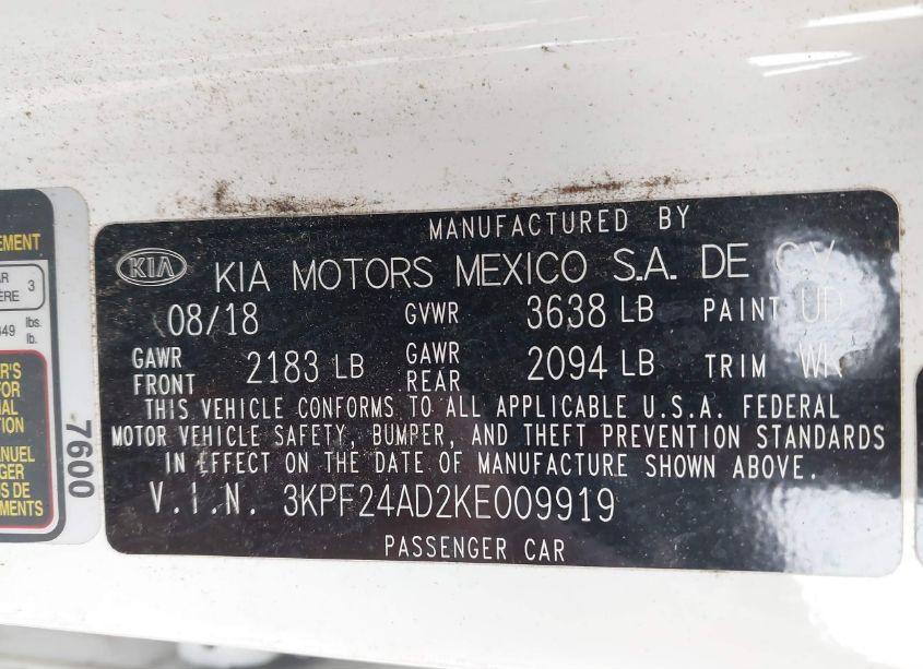 Photo 9 of 2019 Kia Forte FE (VIN 3KPF24AD2KE009919)