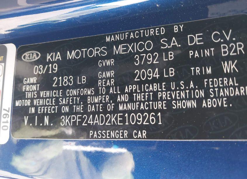 Photo 9 of 2019 Kia Forte LXS (VIN 3KPF24AD2KE109261)