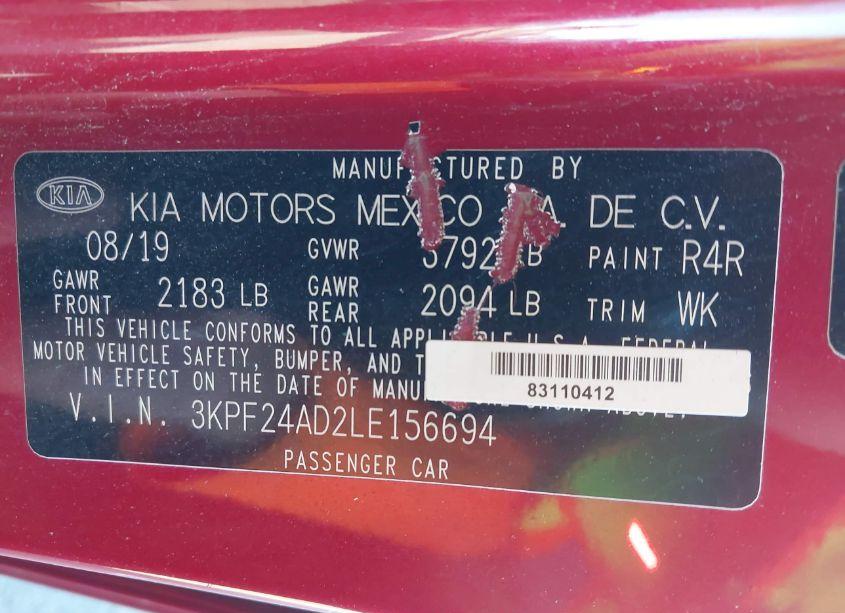 Photo 9 of 2020 Kia Forte LXS (VIN 3KPF24AD2LE156694)