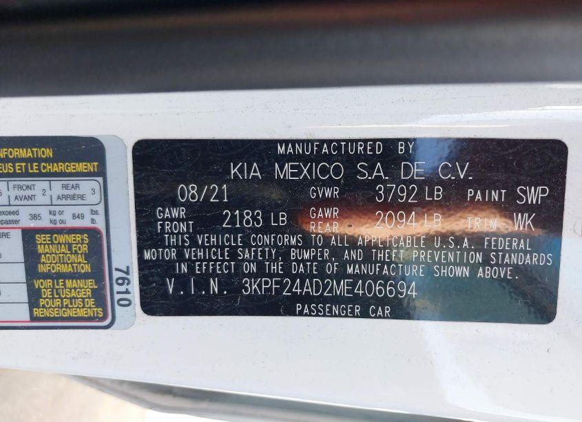 Photo 9 of 2021 Kia Forte LXS (VIN 3KPF24AD2ME406694)