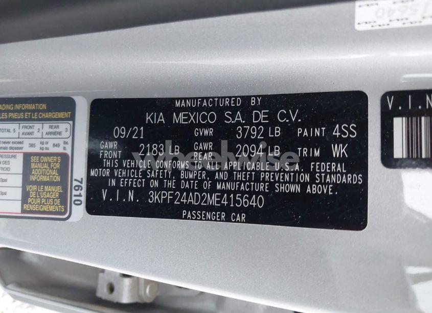 Photo 9 of 2021 Kia Forte LXS (VIN 3KPF24AD2ME415640)