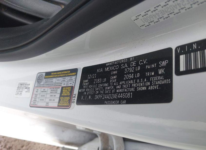 Photo 9 of 2022 Kia Forte LXS (VIN 3KPF24AD2NE446081)