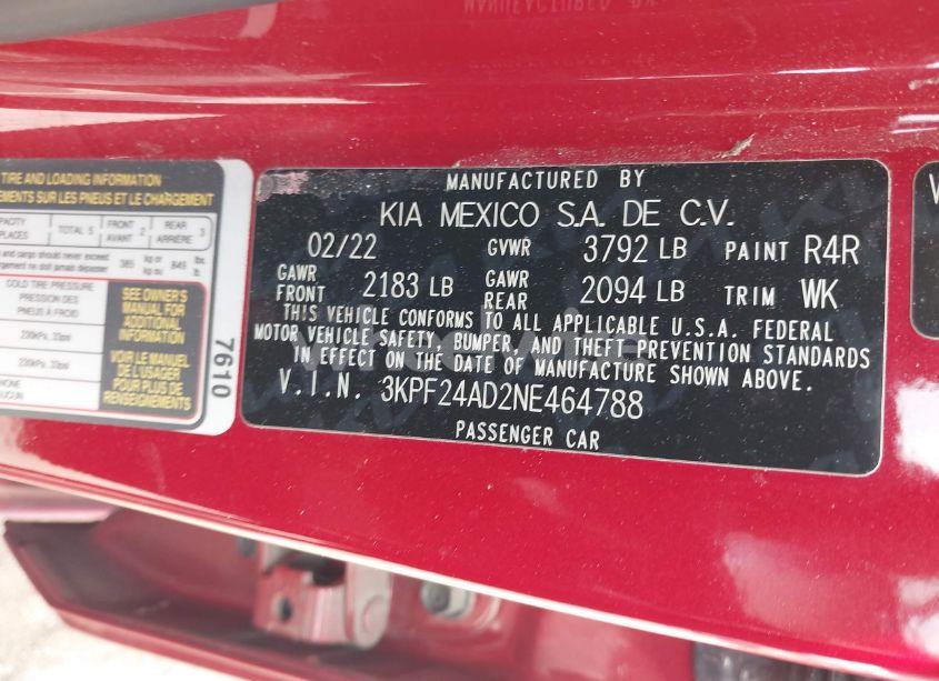 Photo 9 of 2022 Kia Forte LXS (VIN 3KPF24AD2NE464788)