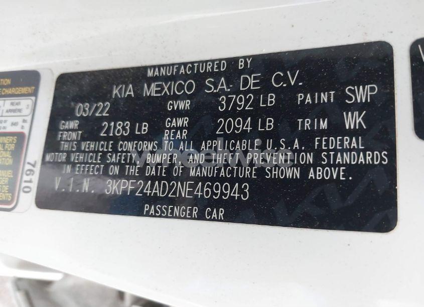 Photo 9 of 2022 Kia Forte LXS (VIN 3KPF24AD2NE469943)