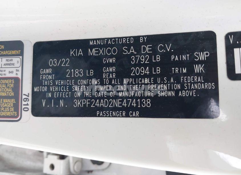 Photo 9 of 2022 Kia Forte LXS (VIN 3KPF24AD2NE474138)