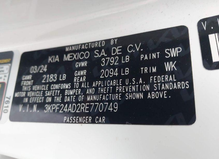 Photo 9 of 2024 Kia Forte LXS (VIN 3KPF24AD2RE770749)