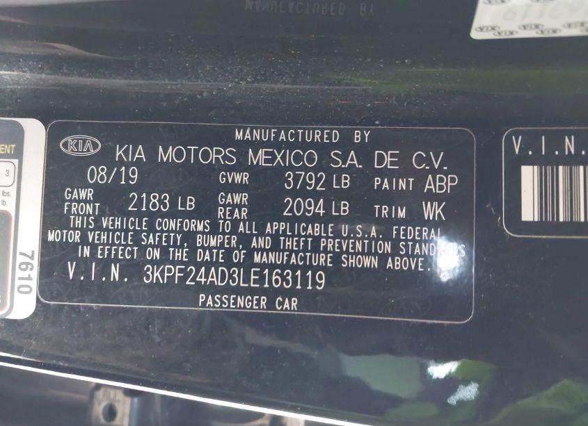 Photo 9 of 2020 Kia Forte LXS (VIN 3KPF24AD3LE163119)