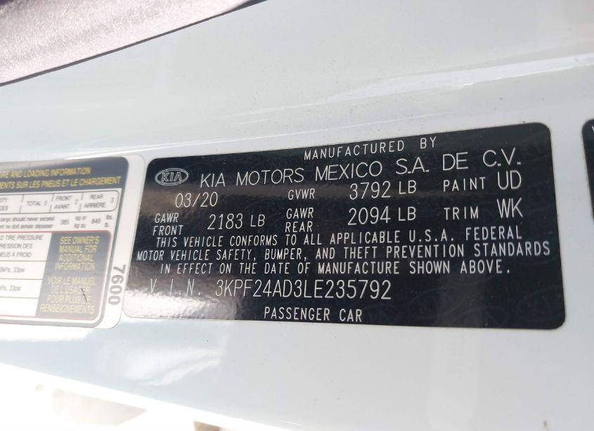 Photo 9 of 2020 Kia Forte FE (VIN 3KPF24AD3LE235792)