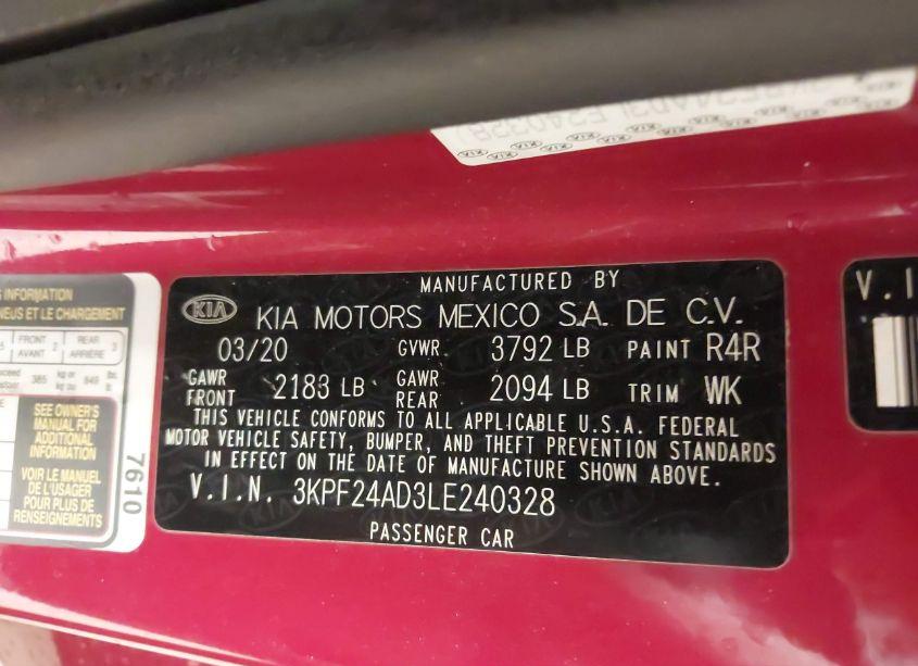 Photo 9 of 2020 Kia Forte LXS (VIN 3KPF24AD3LE240328)