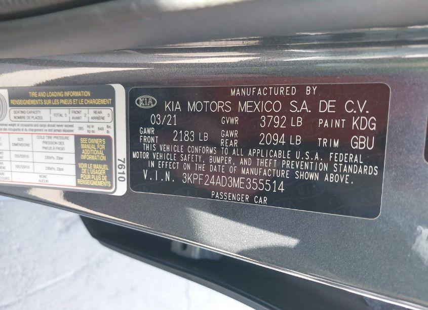 Photo 9 of 2021 Kia Forte LXS (VIN 3KPF24AD3ME355514)