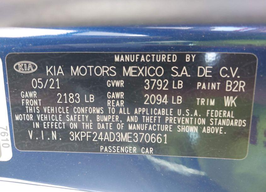 Photo 9 of 2021 Kia Forte LXS (VIN 3KPF24AD3ME370661)