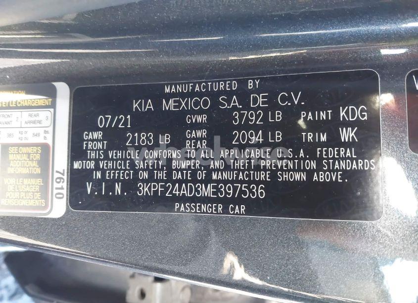 Photo 9 of 2021 Kia Forte LXS (VIN 3KPF24AD3ME397536)