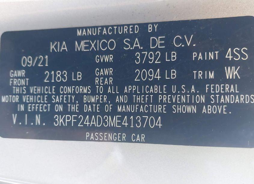 Photo 9 of 2021 Kia Forte LXS (VIN 3KPF24AD3ME413704)