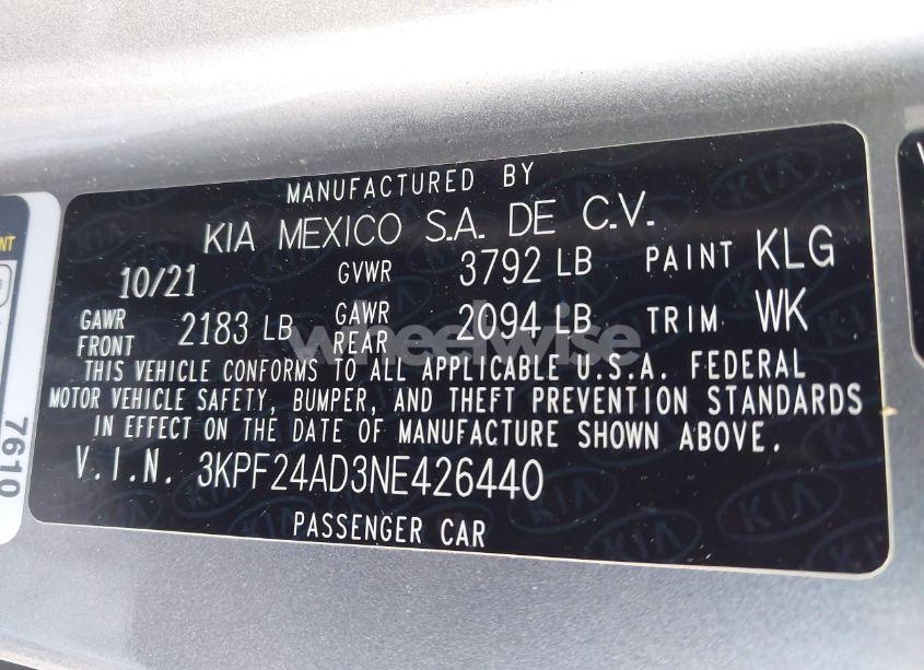 Photo 9 of 2022 Kia Forte LXS (VIN 3KPF24AD3NE426440)