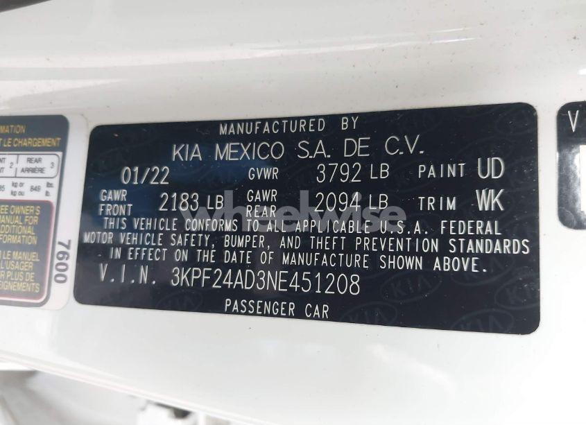 Photo 9 of 2022 Kia Forte FE (VIN 3KPF24AD3NE451208)