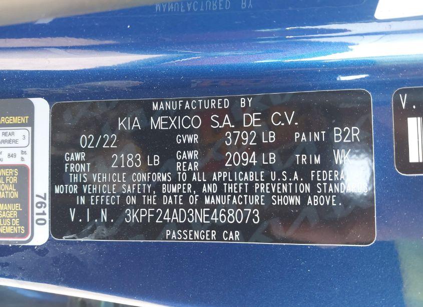 Photo 9 of 2022 Kia Forte LXS (VIN 3KPF24AD3NE468073)