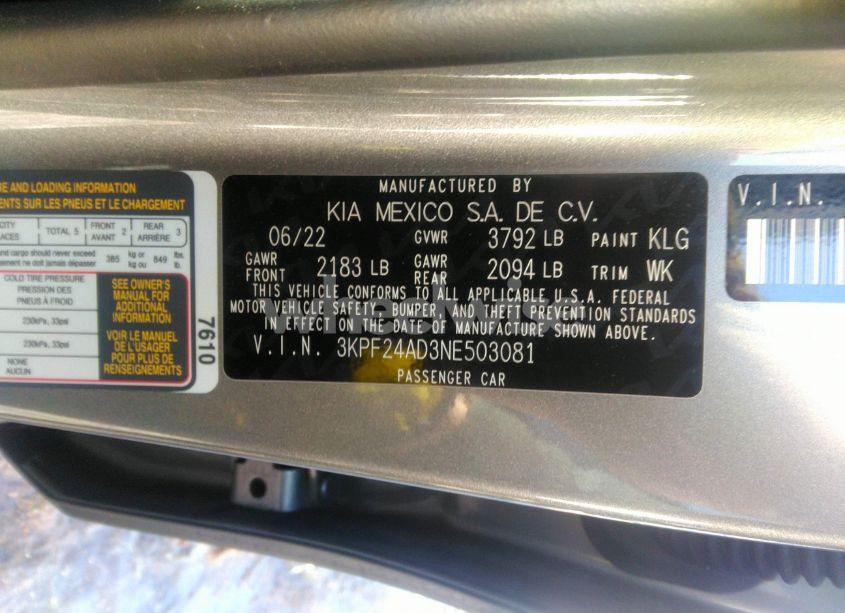 Photo 9 of 2022 Kia Forte LXS (VIN 3KPF24AD3NE503081)