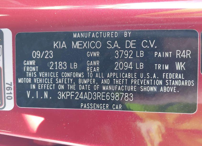 Photo 9 of 2024 Kia Forte LXS (VIN 3KPF24AD3RE698783)