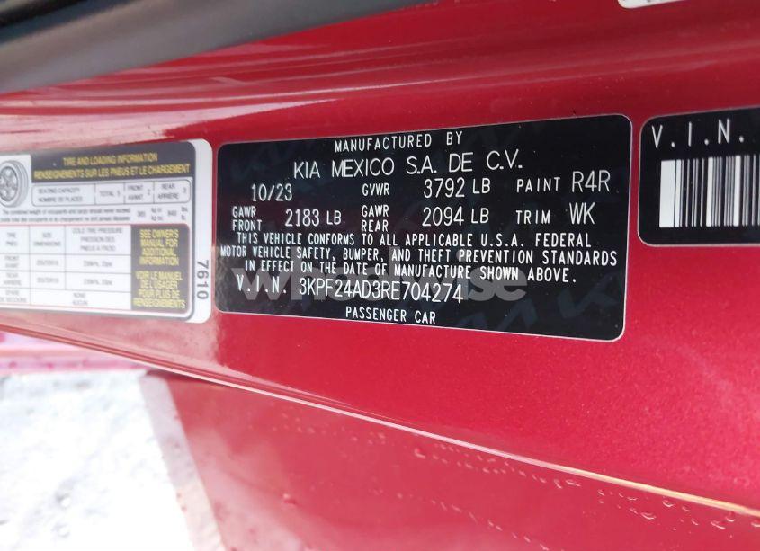 Photo 9 of 2024 Kia Forte LXS (VIN 3KPF24AD3RE704274)