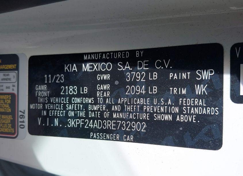 Photo 9 of 2024 Kia Forte LX/LXS (VIN 3KPF24AD3RE732902)