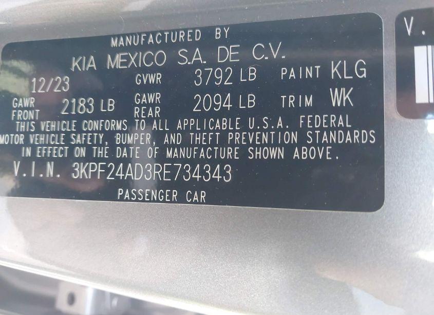 Photo 9 of 2024 Kia Forte LXS (VIN 3KPF24AD3RE734343)