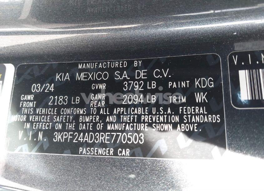 Photo 9 of 2024 Kia Forte LXS (VIN 3KPF24AD3RE770503)