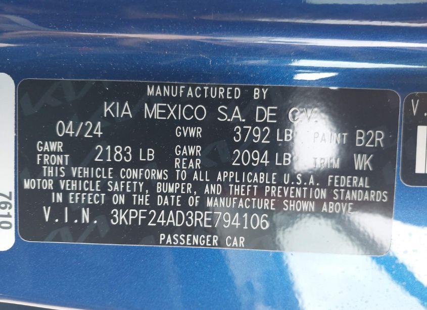 Photo 9 of 2024 Kia Forte LXS (VIN 3KPF24AD3RE794106)