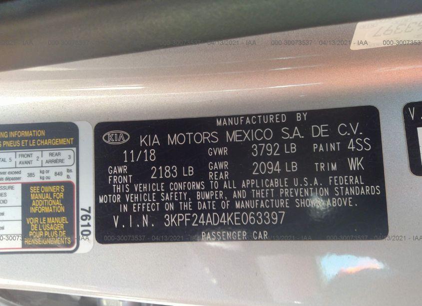 Photo 9 of 2019 Kia Forte LXS (VIN 3KPF24AD4KE063397)