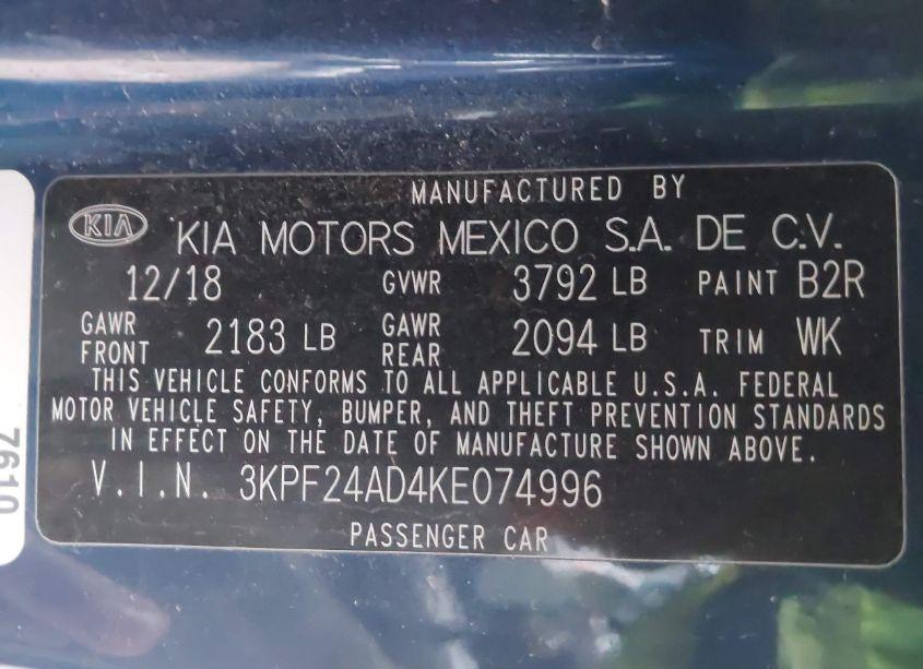 Photo 9 of 2019 Kia Forte LXS (VIN 3KPF24AD4KE074996)