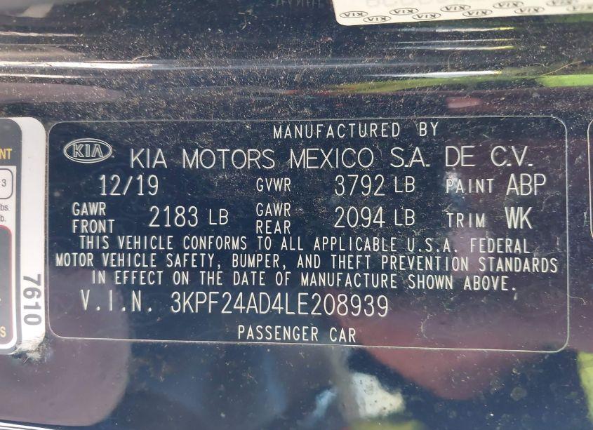 Photo 9 of 2020 Kia Forte LXS (VIN 3KPF24AD4LE208939)