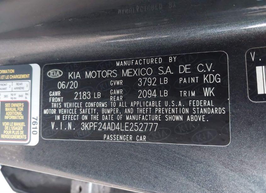 Photo 9 of 2020 Kia Forte LXS (VIN 3KPF24AD4LE252777)