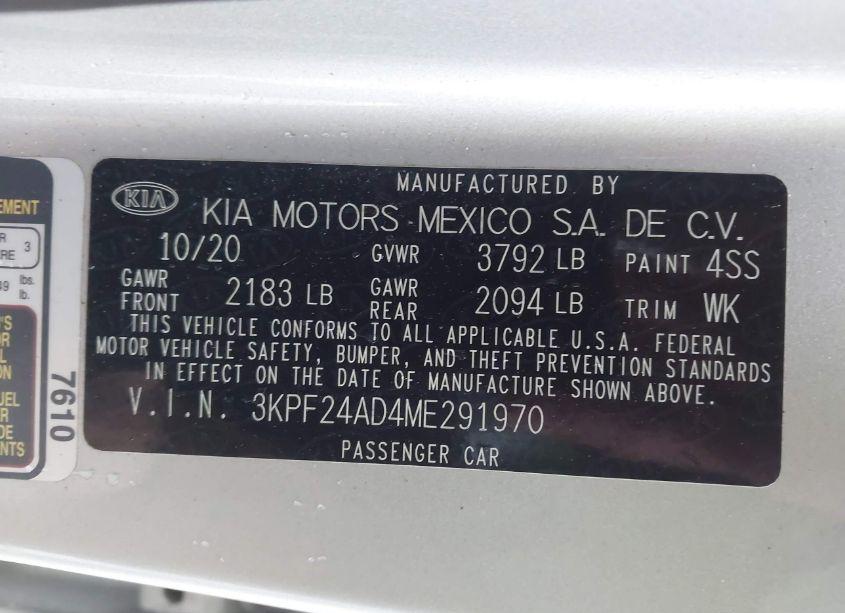 Photo 9 of 2021 Kia Forte LXS (VIN 3KPF24AD4ME291970)