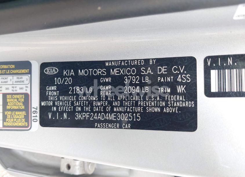 Photo 9 of 2021 Kia Forte LXS (VIN 3KPF24AD4ME302515)