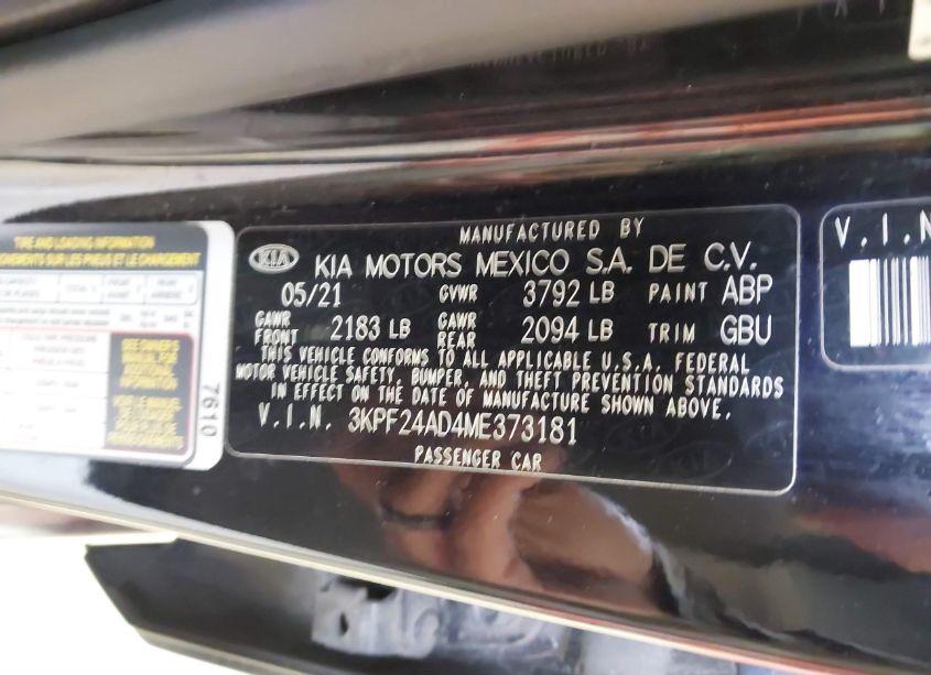 Photo 9 of 2021 Kia Forte LXS (VIN 3KPF24AD4ME373181)