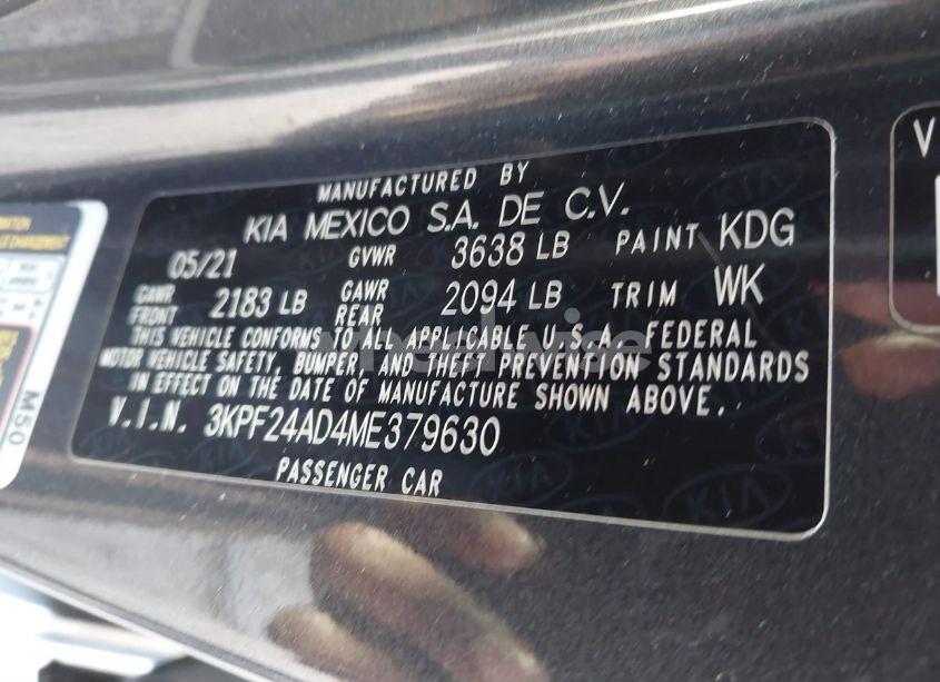 Photo 9 of 2021 Kia Forte FE (VIN 3KPF24AD4ME379630)