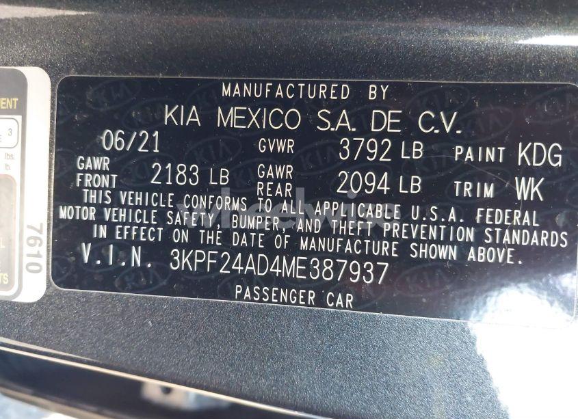 Photo 9 of 2021 Kia Forte LXS (VIN 3KPF24AD4ME387937)