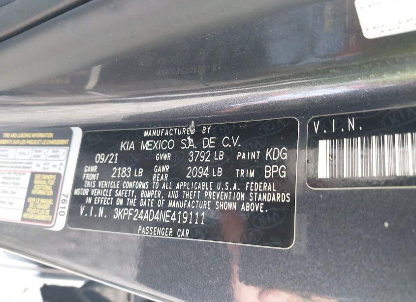 Photo 9 of 2022 Kia Forte LXS (VIN 3KPF24AD4NE419111)