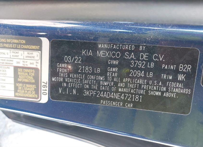 Photo 9 of 2022 Kia Forte LXS (VIN 3KPF24AD4NE472181)